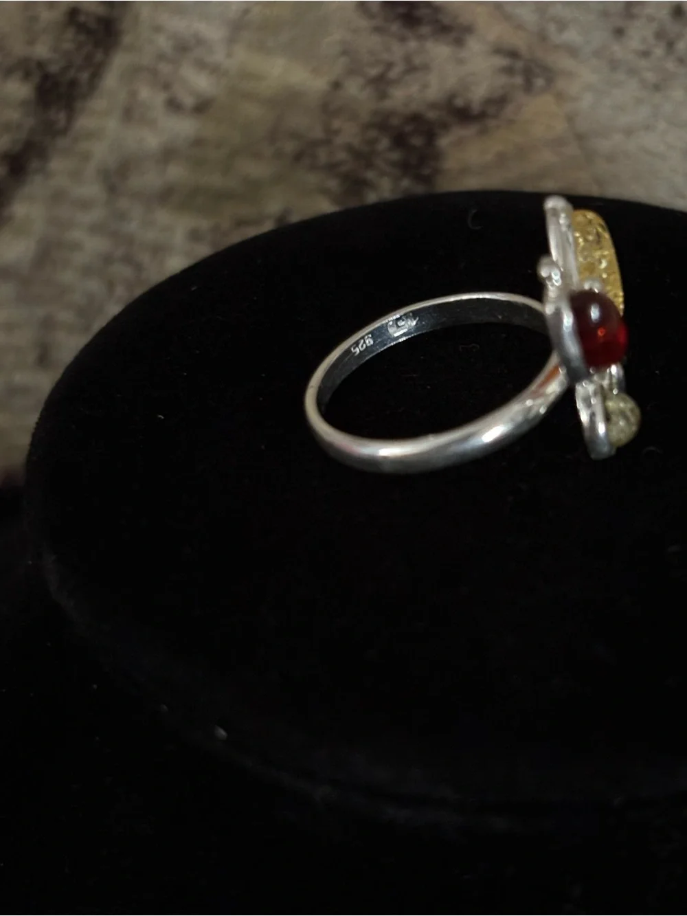 925 Sterling Silver Vintage Multi-Amber Butterfly Ring - Size 6